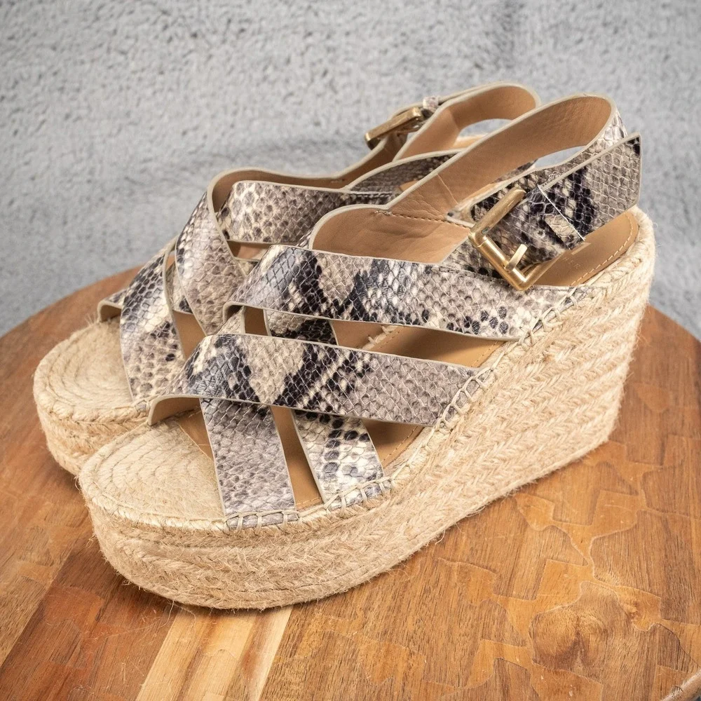 Marc Fisher Size 8 Mlalenni Leather Platform‎ Wedge Snake Print Espadrille